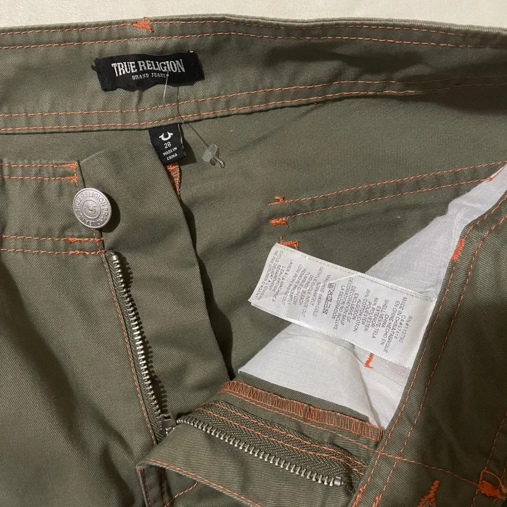 True Religion Mens‎ Cargo Pants Kalamata Papaya Orange Contrast Stitch Size 28
